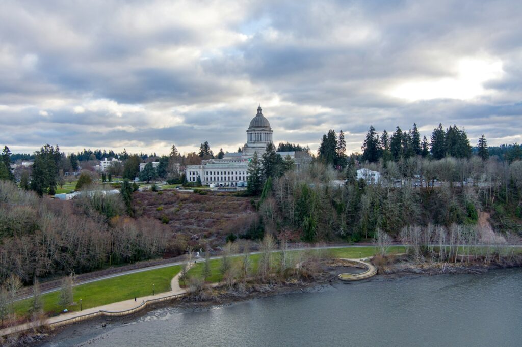 Aerial view of the capital building in Olympia, Washington